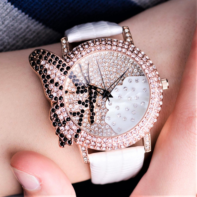 Часовник Prance Butterfly в Бяло с Естествена кожа