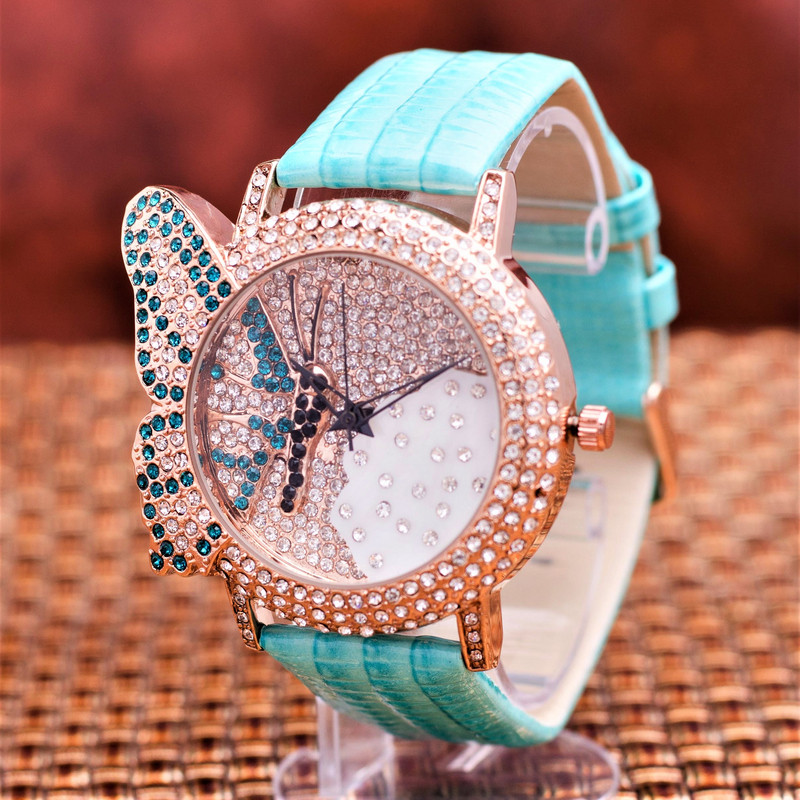Часовник Prance Butterfly в Синьо с Естествена кожа
