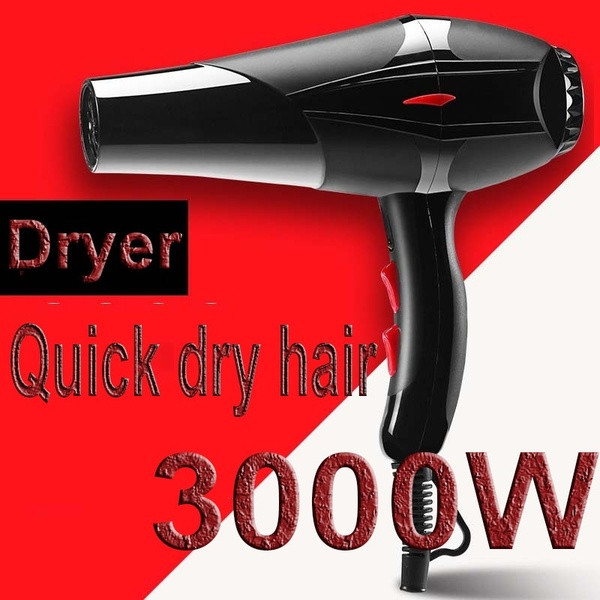 Professional hair dryer with 3000W power, with hub and two combs in black