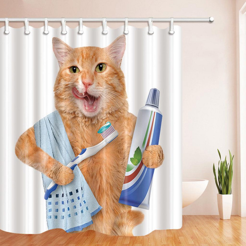Водоустойчива полиестерна завеса за баня с котка и 12 куки