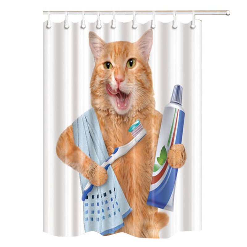 Vízálló poliészter fürdőszobafüggöny macskával és 12 akasztóval