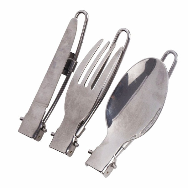 Hordozható három összecsukható evőeszköz készlet tárolótokkal