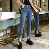 Alkalmi női farmer magas derékkal és övvel - egyenes modell