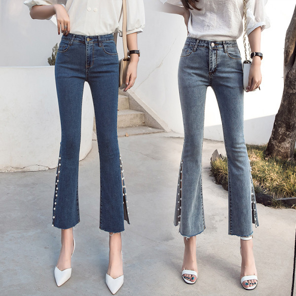 Modern női farmer magas derékkal, Charleston hasítékkal