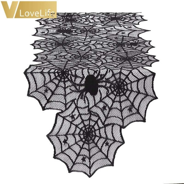 Față de masă creativă în formă de pânză de păianjen cu păianjen potrivită pentru Helloween