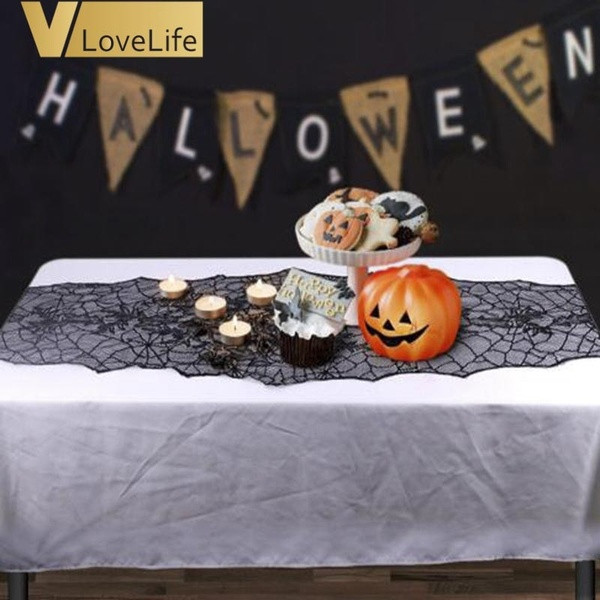 Față de masă creativă în formă de pânză de păianjen cu păianjen potrivită pentru Helloween