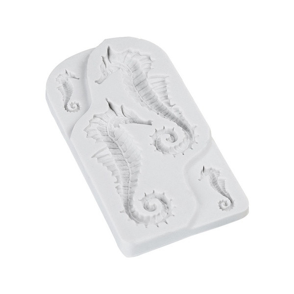 Baltas silikoninis kepimo indas, atlaikantis iki 230 laipsnių su jūrų arkliukais