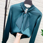 Κομψό γυναικείο σατέν πουκάμισο με γικά και διακόσμηση πέτρες