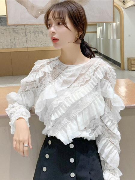 Stílusos női sifon ing ovális nyakkivágással és fürtökkel