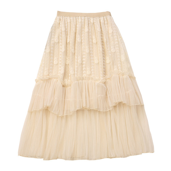 Moodne naiste seelik pitsi ja kõrge vöökohaga