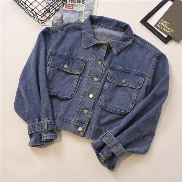 Retro stiilis naiste teksajakk taskute ja nööpidega