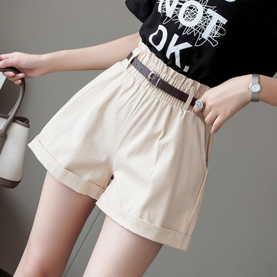 Alkalmi rövidnadrág magas elasztikus derékkal és övvel