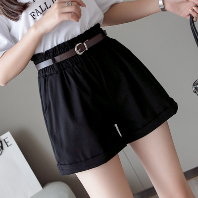 Alkalmi rövidnadrág magas elasztikus derékkal és övvel