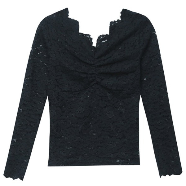 Ženska pripijena bluza s čipkom na V izrez