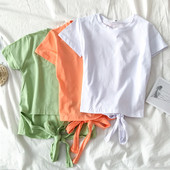 Női póló sima modell kerek nyakkivágással és megkötővel