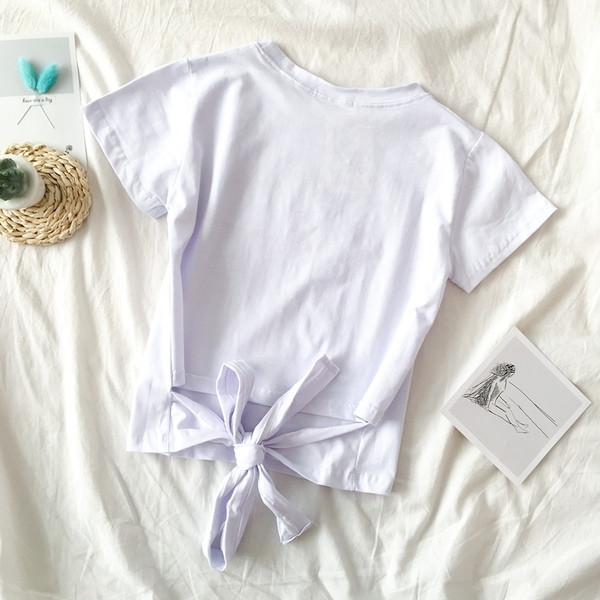 Női póló sima modell kerek nyakkivágással és megkötővel