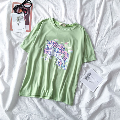 Καθημερινή γυναικεία μπλούζα με στρογγυλή λαιμόκοψη και εφαρμογή Unicorn