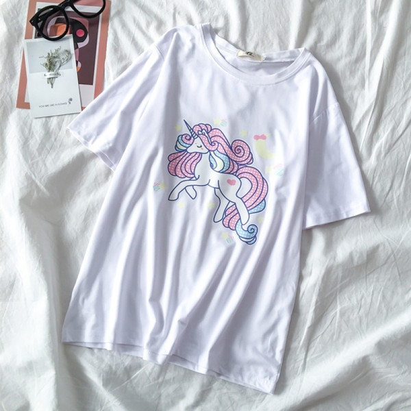 Καθημερινή γυναικεία μπλούζα με στρογγυλή λαιμόκοψη και εφαρμογή Unicorn