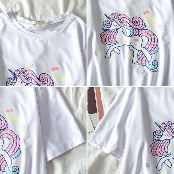 Καθημερινή γυναικεία μπλούζα με στρογγυλή λαιμόκοψη και εφαρμογή Unicorn