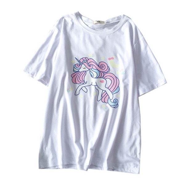 Καθημερινή γυναικεία μπλούζα με στρογγυλή λαιμόκοψη και εφαρμογή Unicorn