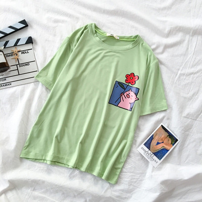 Ümara kaelusega ja aplikatsiooniga vabaaja naiste T-särk