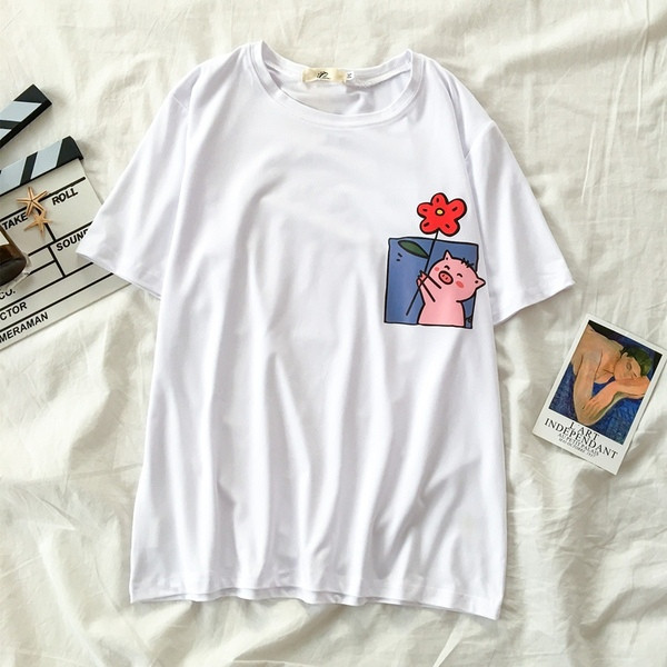 Ümara kaelusega ja aplikatsiooniga vabaaja naiste T-särk