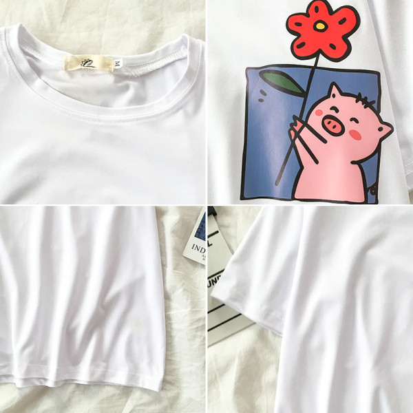 Ümara kaelusega ja aplikatsiooniga vabaaja naiste T-särk