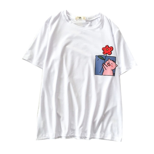 Ümara kaelusega ja aplikatsiooniga vabaaja naiste T-särk