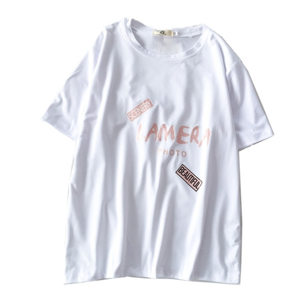 Καθημερινή γυναικεία μπλούζα με γράμματα και κοντό μανίκι