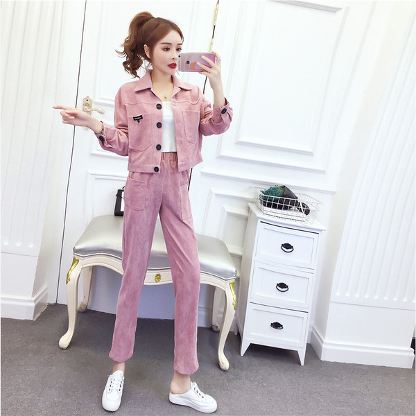 Új modell női rövid kabát és egyenes nadrág szett