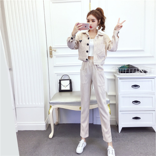 Új modell női rövid kabát és egyenes nadrág szett