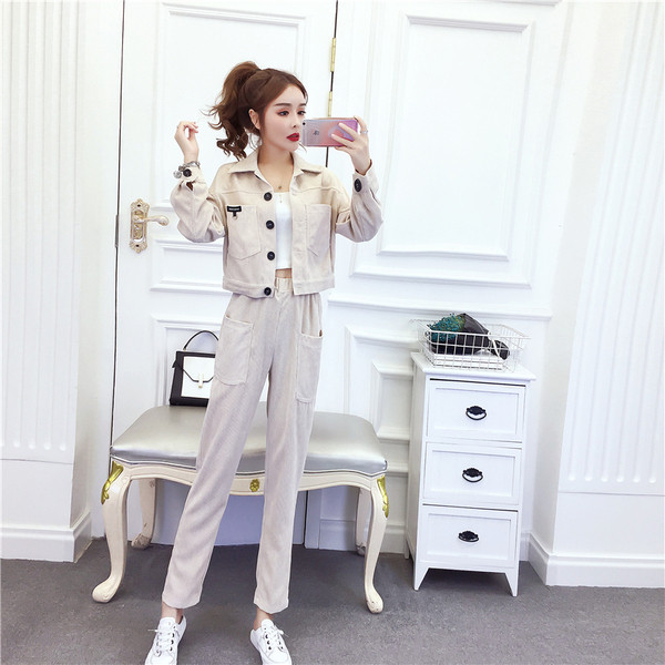 Új modell női rövid kabát és egyenes nadrág szett