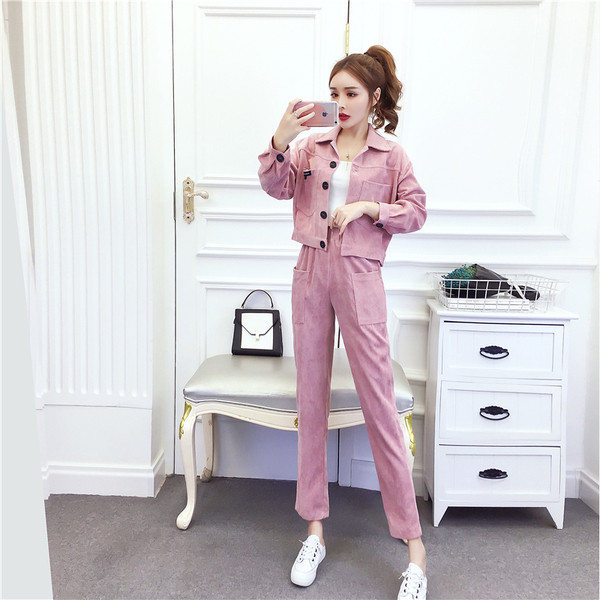 Új modell női rövid kabát és egyenes nadrág szett