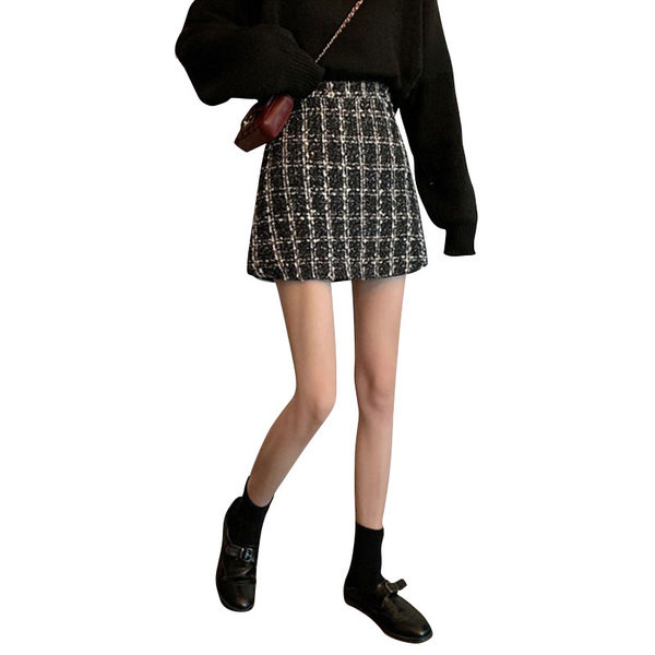 Moodne kõrge vöökohaga kahevärviline naiste ruuduline seelik