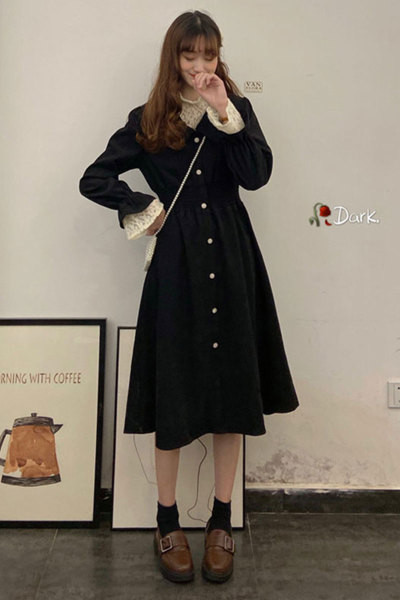 Női lezser hosszú ruha két színben, gombokkal