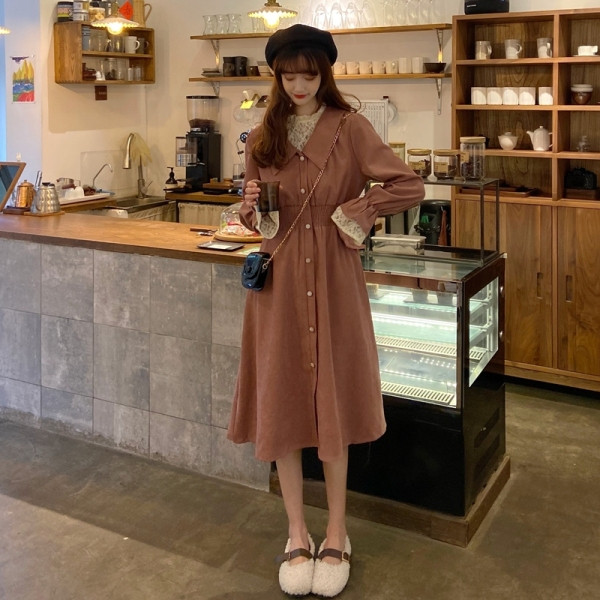 Női lezser hosszú ruha két színben, gombokkal