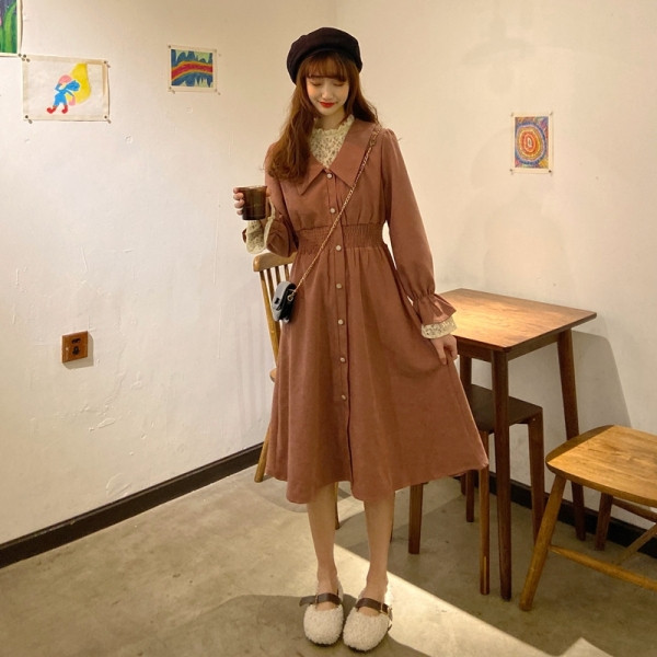 Női lezser hosszú ruha két színben, gombokkal