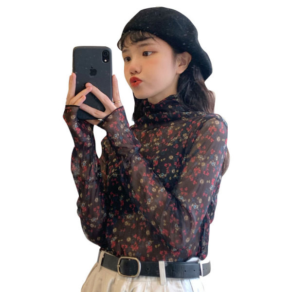 Kolmes värvitoonis moodne kõrge kraega naiste pluus