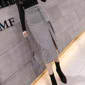 Kahes värvitoonis kõrge vöökohaga naiste aktuaalne ruuduline seelik