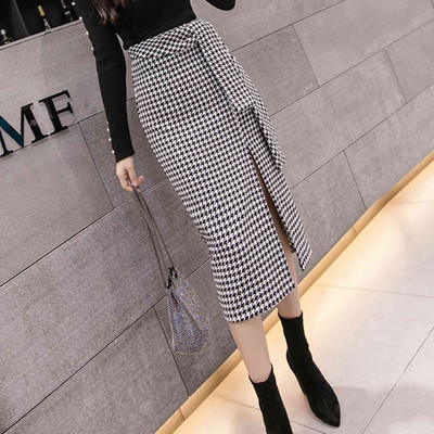 Kahes värvitoonis kõrge vöökohaga naiste aktuaalne ruuduline seelik