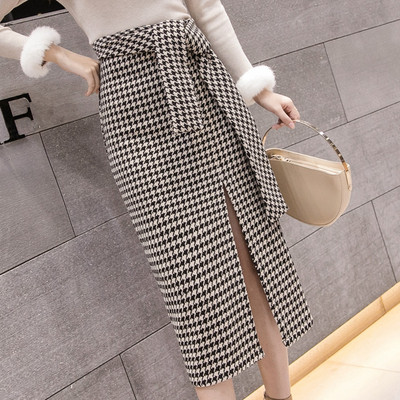 Kahes värvitoonis kõrge vöökohaga naiste aktuaalne ruuduline seelik