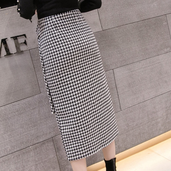 Kahes värvitoonis kõrge vöökohaga naiste aktuaalne ruuduline seelik