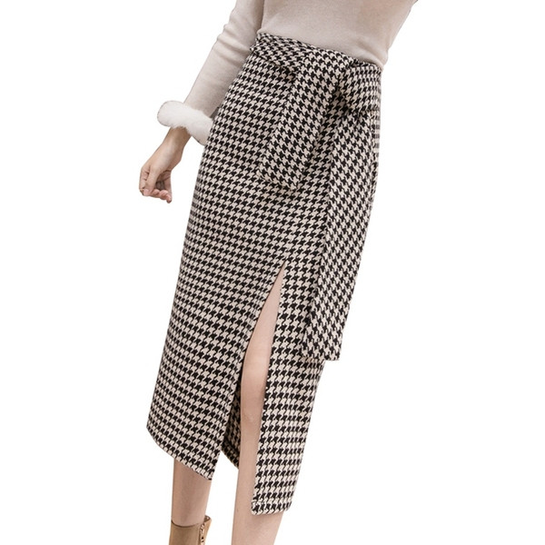 Kahes värvitoonis kõrge vöökohaga naiste aktuaalne ruuduline seelik