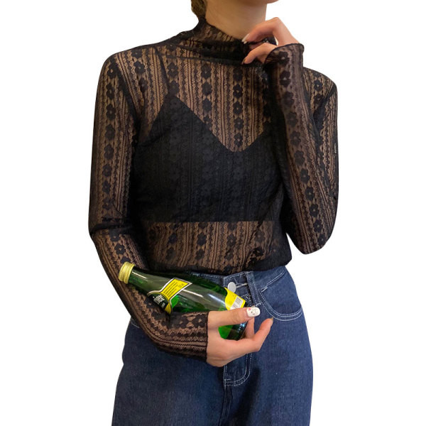 Női topikus blúz fekete színben, félmagas gallérral