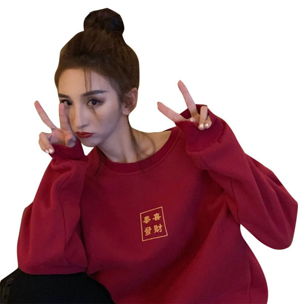 Naiste vabaaja pluus kahes värvitoonis ovaalse dekoltee ja pealdisega