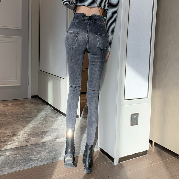 Naiste teksad Õhuke kahevärviline kõrge vöökohaga mudel