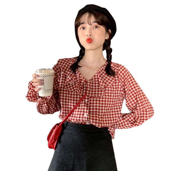 Aktuális női kockás ing két színben, spitz nyakkivágással