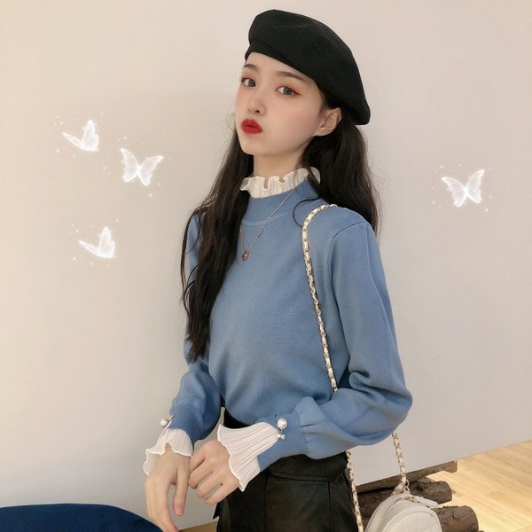 Γυναικεία μοντέρνα μπλούζα σε τρία χρώματα με ημίψηλο κολάρο