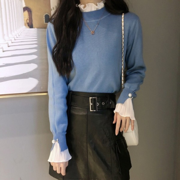 Γυναικεία μοντέρνα μπλούζα σε τρία χρώματα με ημίψηλο κολάρο