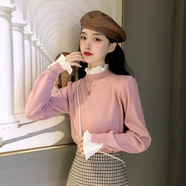 Γυναικεία μοντέρνα μπλούζα σε τρία χρώματα με ημίψηλο κολάρο